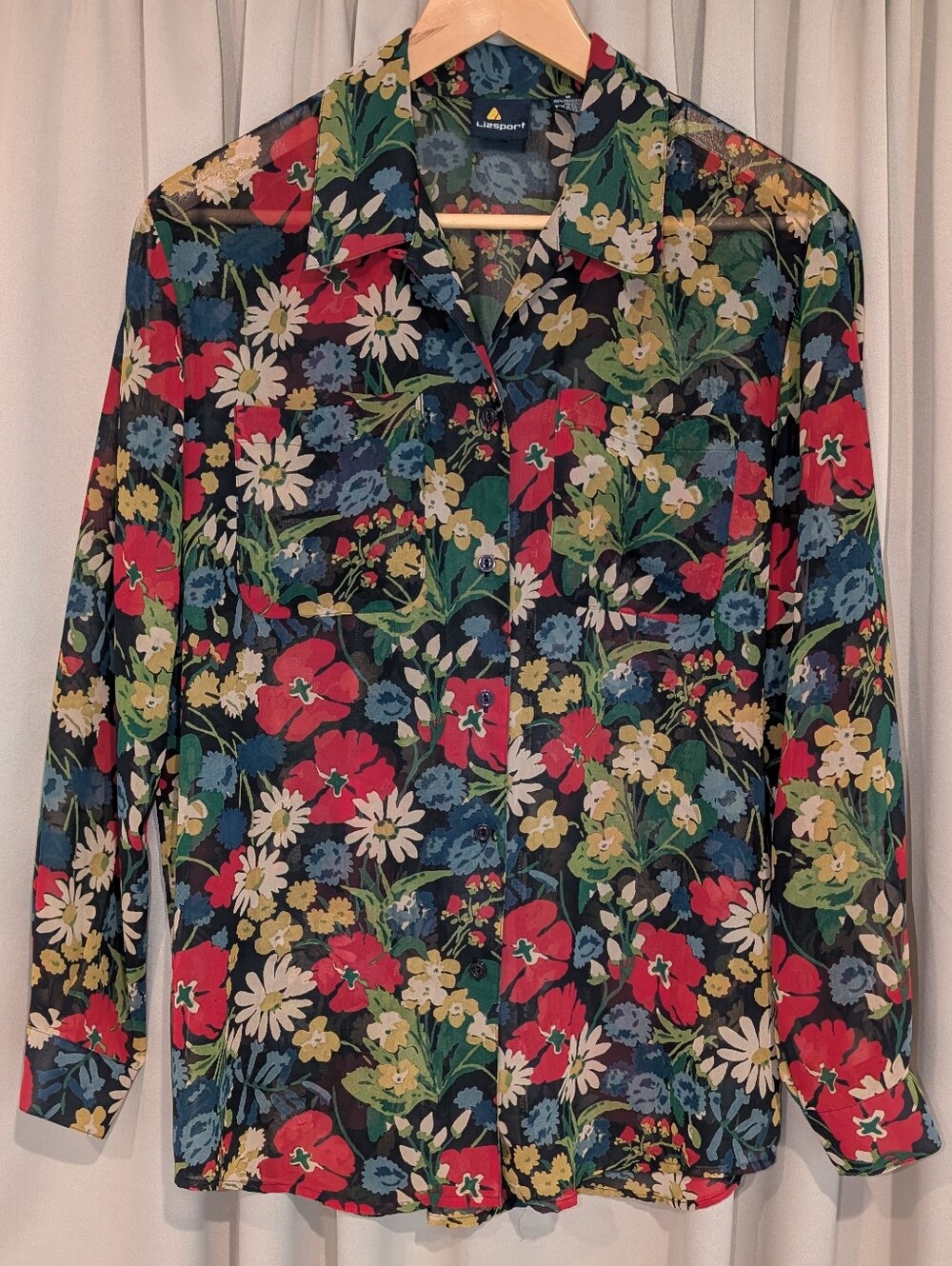 Lizsport Vintage Sheer Button Up Blouse W's Medium
